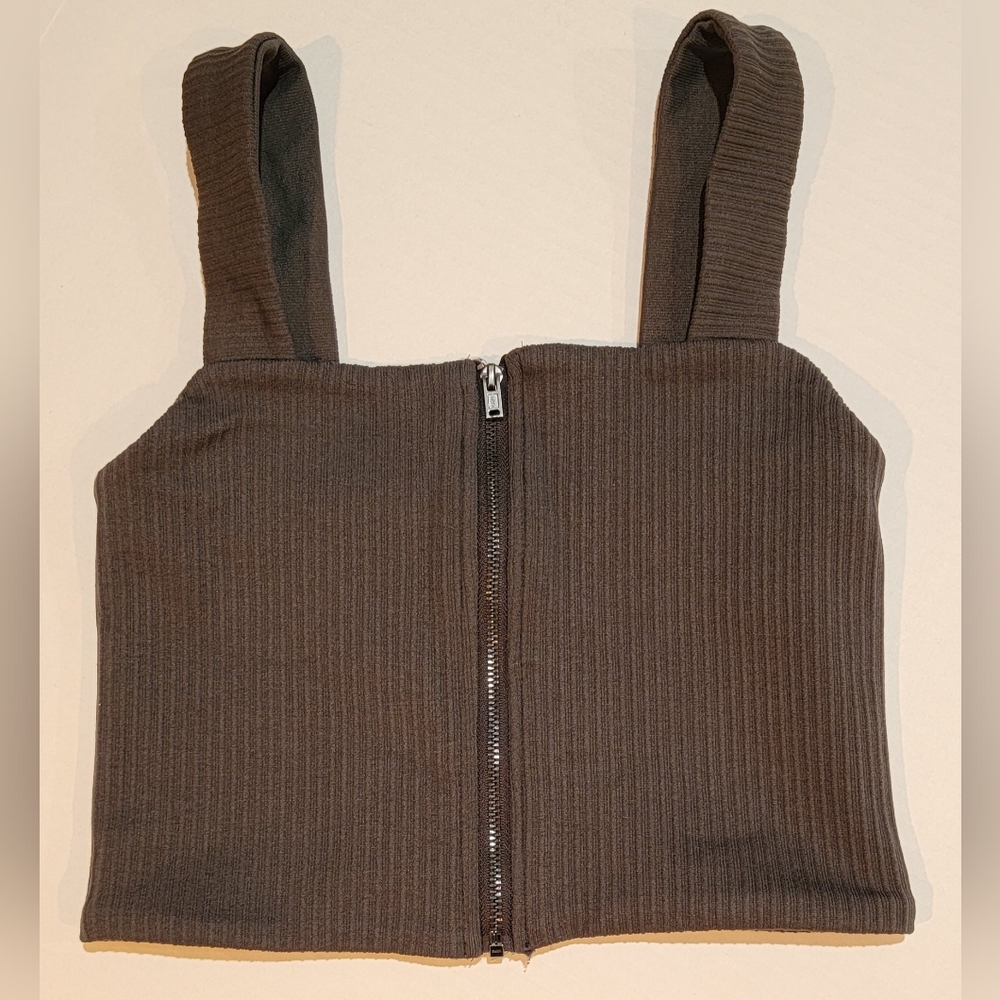 OFFLINE by Aerie Zip Tank Top.  Dark Gray, Size S.